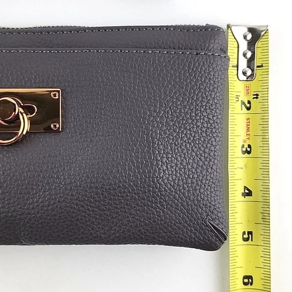 Love & Lore Wristlet Clutch Dark Grey Gold Tone Hardware Top Zip Closure - Picture 16 of 16